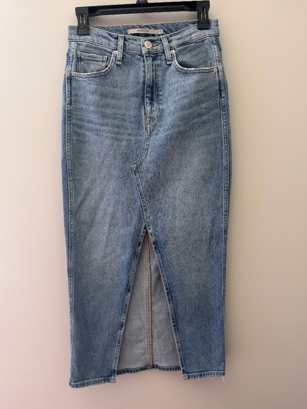Hudson Jeans Denim Maxi Skirt Size 26 Long Front Slit Light Wash Reconstructed